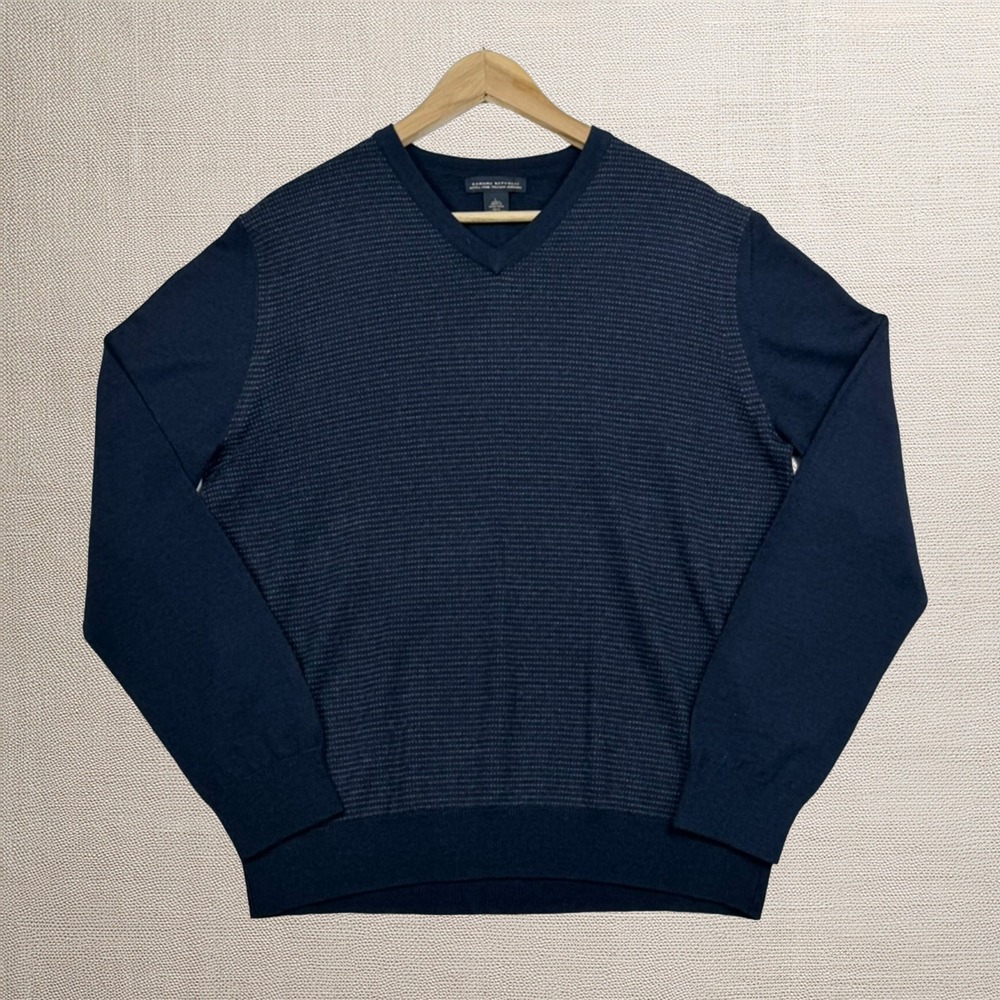 Banana Republic Mens Blue Extra Fine Italian Merino Wool V-Neck Sweater Large